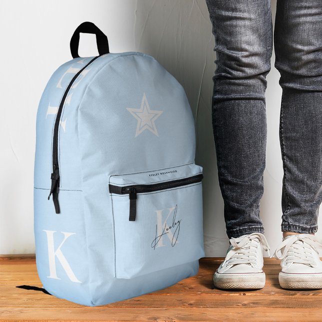 Trendy Sky Blue Monogram Stylish Back to School Printed Backpack (Trendy Sky Blue Monogram Stylish Back to School Printed Backpack
)