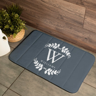 Trendy Slate Grey Monogram Bath Mat