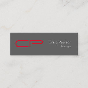 Trendy Slim Grey Red White Monogram Business Card