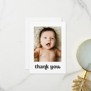 Trendy small Modern 2 Baby Photos Thank you Card