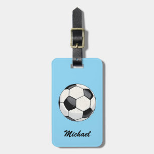 Trendy Soccer Ball Football Personalized Blue Luggage Tag