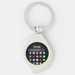 Trendy Social Media Icons Google Search Bar Black Keychain