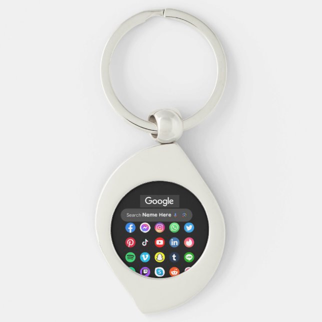 Trendy Social Media Icons Google Search Bar Black Keychain (Front)