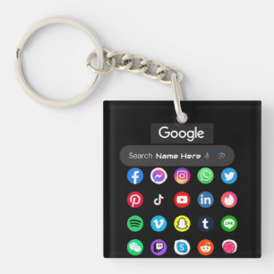 Trendy Social Media Icons Google Search Bar Black Keychain