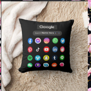 Trendy Social Media Icons Google Search Bar Black Throw Pillow