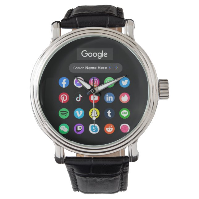 Trendy Social Media Icons Google Search Bar Black Watch (Front)