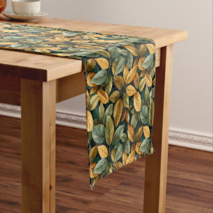 Trendy soft pastel orange yellow brown fall leaves short table runner