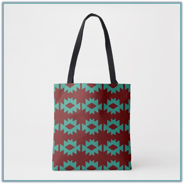 Trendy Southwest Pattern Turquoise Tote Bag (Creator Uploaded)