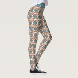 Trendy Southwestern Pattern Blue Khaki Yoga  Leggings