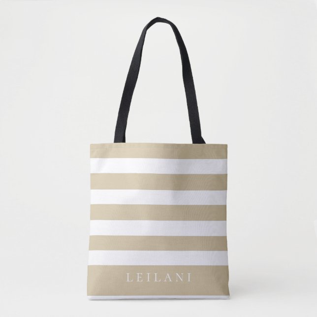 Trendy Soybean Beige Stripe Pattern Tote Bag (Front)