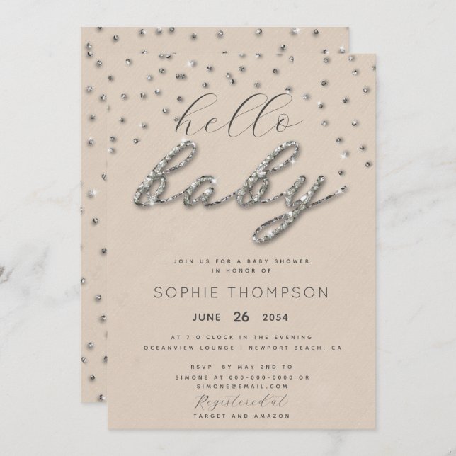 Trendy Sparkle Glitter Gender Neutral Baby Shower Invitation (Front/Back)