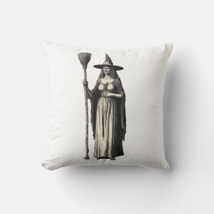 Trendy Spooky Halloween witch and broom Throw Pillow