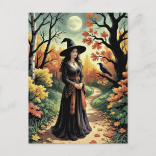 Trendy Spooky Halloween Witch Forest crowl Postcard