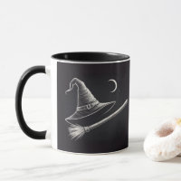 Trendy Spooky Halloween witch hat and broom black 