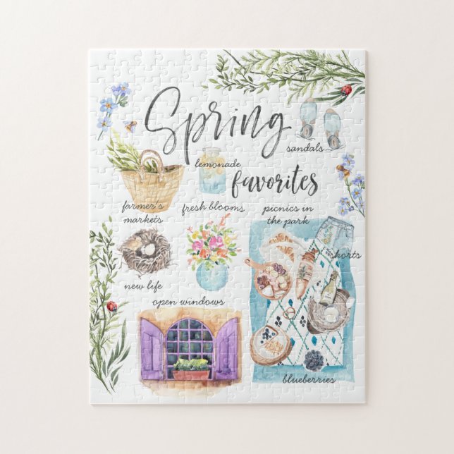 Trendy Spring Favorites | Watercolor Illustration Jigsaw Puzzle (Vertical)