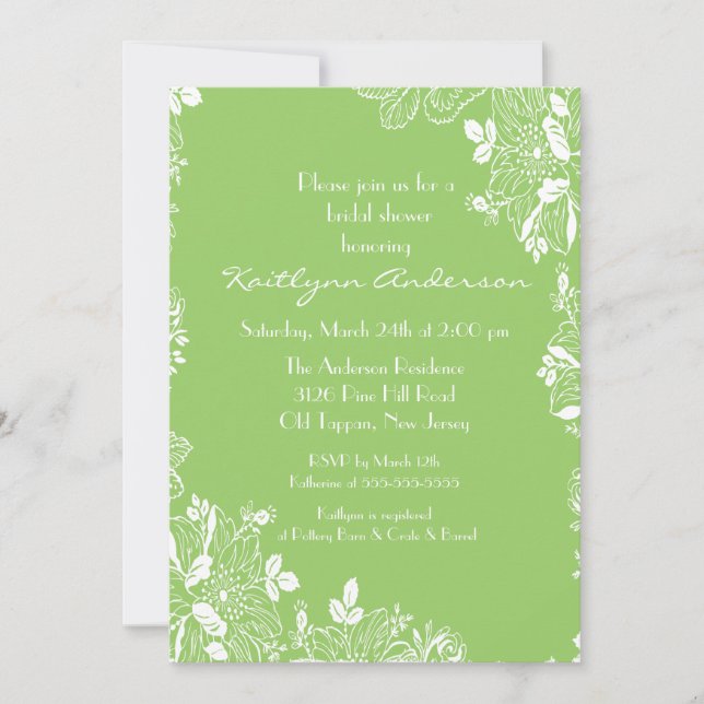 Trendy Spring Green Floral Bridal Shower Invite (Front)
