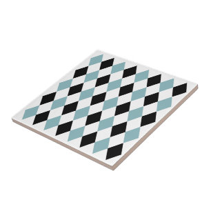 Trendy square geometric pattern Black Blue White Tile