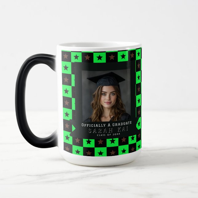 Trendy Square Print Graduation Keepsake Magic Mug (Left)