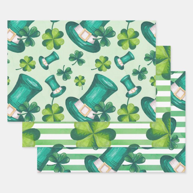 Trendy St. Patrick's Day Wrapping Paper Sheet (Set)