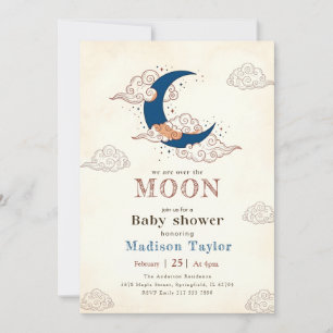Trendy Stars Clouds Over the Moon Baby Shower Invitation