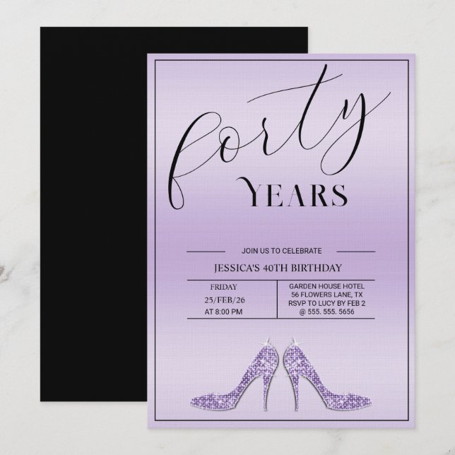 Trendy Stiletto's Modern Feminine 40th Birthday Invitation (Front/Back)