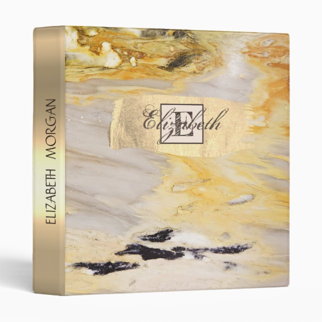 Trendy Stone Marble,Gold Brush Stroke, Monogram Binder (Front/Spine)
