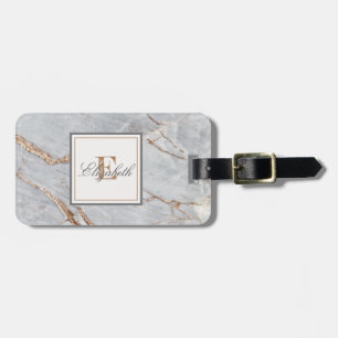 Trendy  Stone Marble Texture, Monogram Luggage Tag