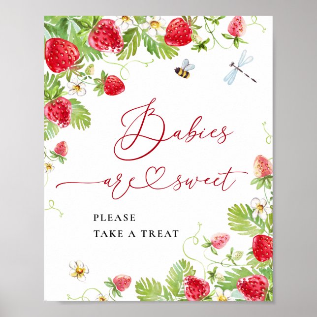 Trendy Strawberry Babies are Sweet Baby Shower Poster (Front)