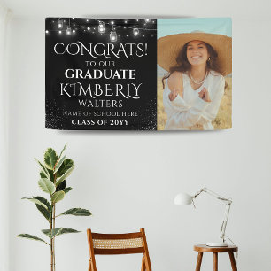 Trendy String Lights Photo Graduation Party Banner
