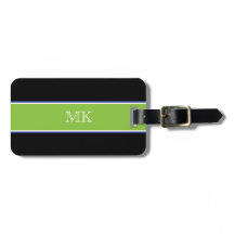 Trendy Strip Luggage Tag w/ leather strap-Black