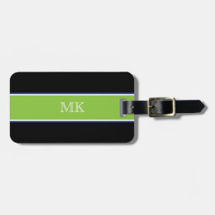 Trendy Strip Luggage Tag w/ leather strap-Black