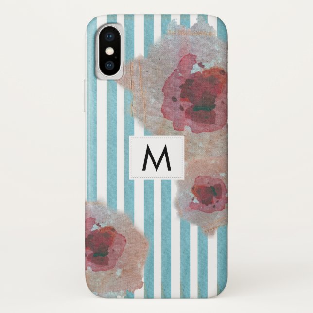 Trendy Striped Boho Chic Monogramed Floral Case-Mate iPhone Case (Back)
