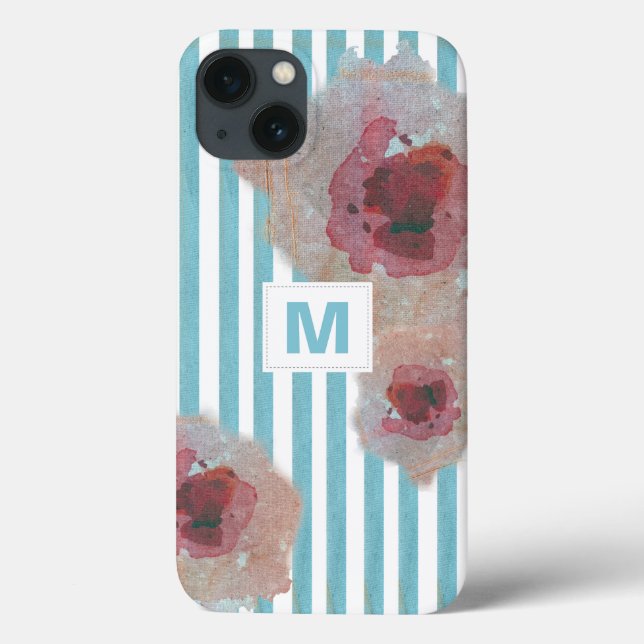 Trendy Striped Boho Chic Monogramed Floral Case-Mate iPhone Case (Back)