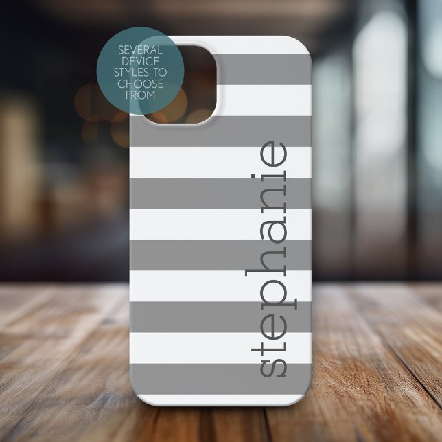 Trendy Striped Pattern with name - Charcoal Grey (Personalized Phone Case with Trendy Stripes and Custom Name)