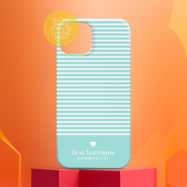 Trendy Stripes with Upscale Heart Monogram (Personalized Phone Case - Many Device Styles to Choose From)