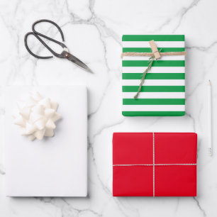 Trendy Stripes Xmas Red Green White Solid Color Wrapping Paper Sheet