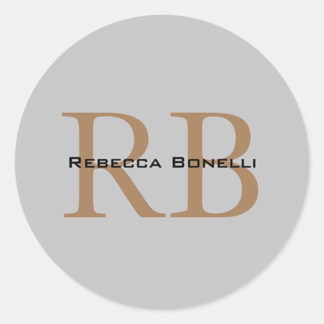 Trendy Style Monogram Minimalist Plain Add Name Classic Round Sticker (Front)
