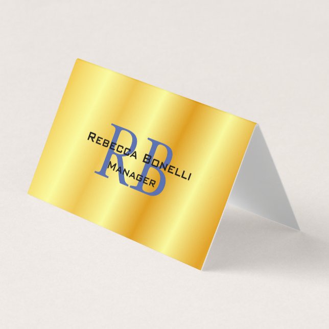 Trendy Style Monogram Minimalist Plain Gold Colour Business Card (Front)