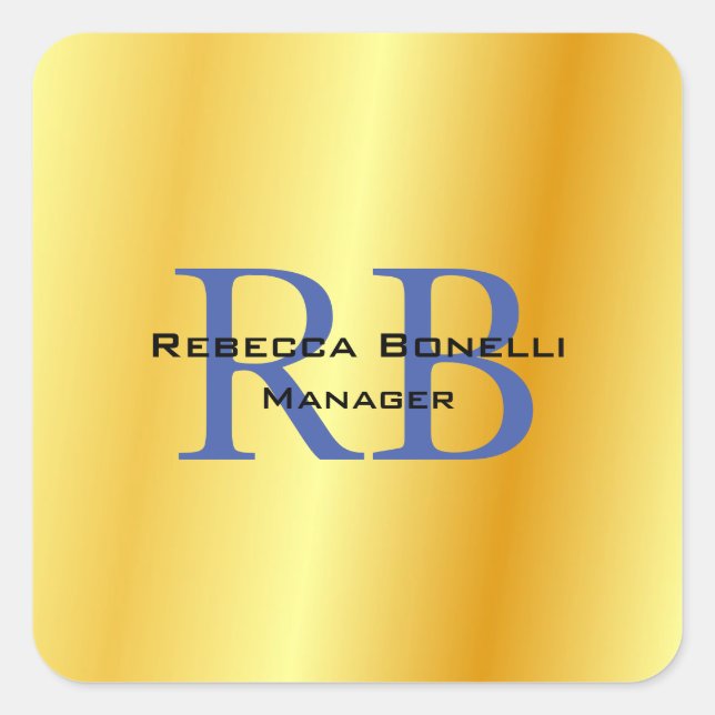 Trendy Style Monogram Minimalist Plain Gold Colour Square Sticker (Front)