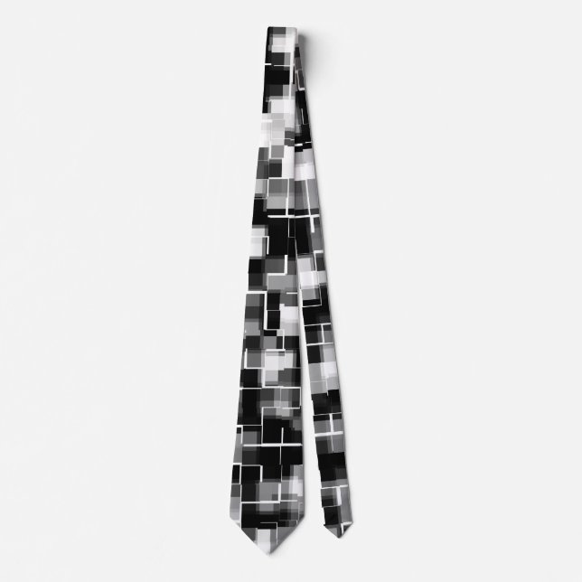 Trendy Stylish Black Grey White Pattern Tie (Front)