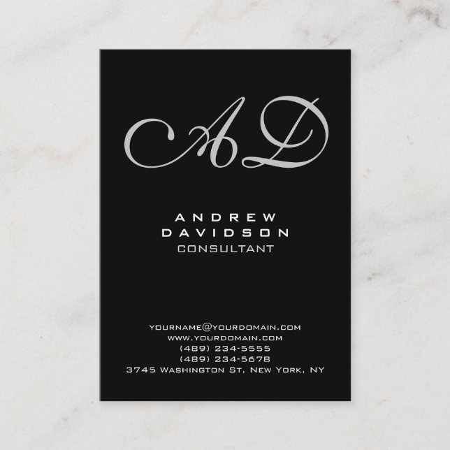 Trendy Stylish Black Monogram Business Card (Front)
