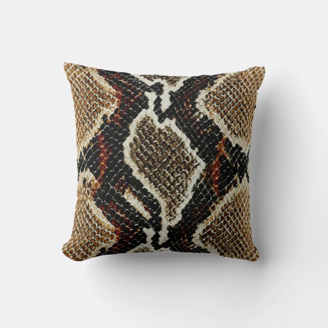 trendy stylish brown black red snake print throw pillow (Front)