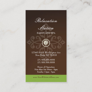 Trendy stylish brown green damsk spa business card
