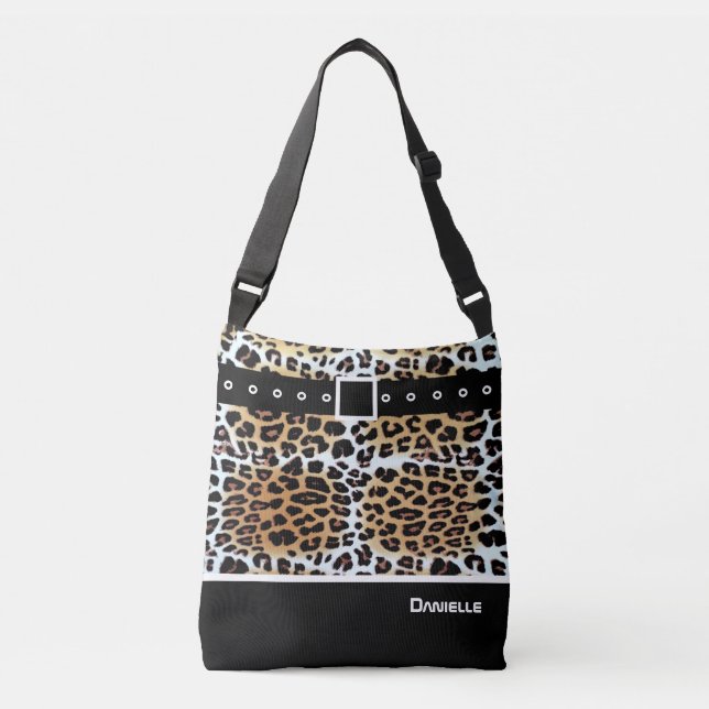 Trendy Stylish Brown White Black Leopard Custom Crossbody Bag (Front)