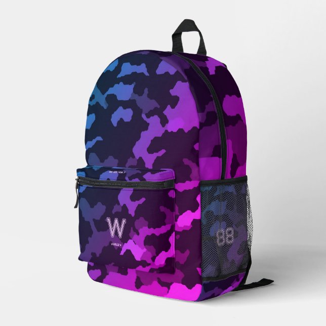 Trendy Stylish Camo Blue Purple School Printed Backpack (Back Corner Right)