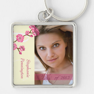 Trendy stylish cherry blossom photo graduation keychain