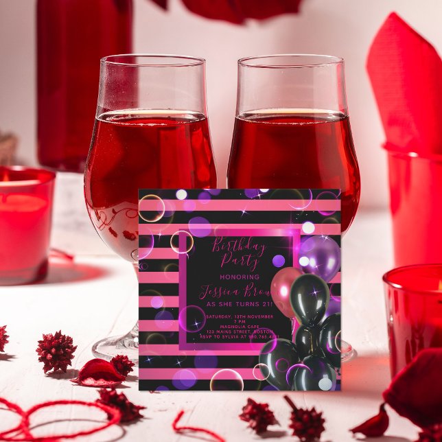 Trendy Stylish Chic Pink And Black Birthday Party Invitation (Creator Uploaded)