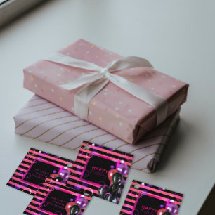 Trendy Stylish Chic Pink And Black Happy Birthday  Favour Tags