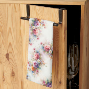 Trendy Stylish Colorful Watercolor Floral Chic Kitchen Towel