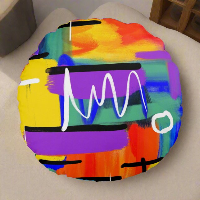 Trendy Stylish Colourful Abstract Artwork Rainbow Round Pillow (Creator Uploaded)